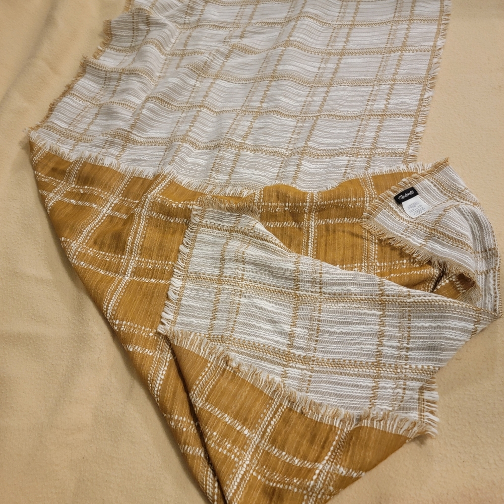 Madewell White & Egyptian Gold Windowpane Cotton‎ Wool Scarf